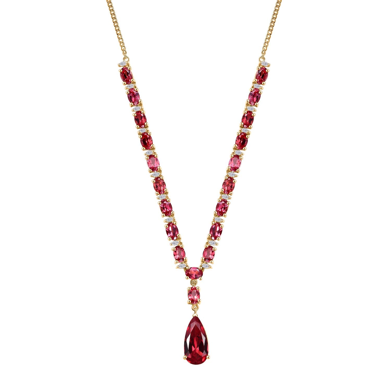 Empress Flame - D joy Lab Created Padparadscha-Saphir Halskette ca. 45 cm 925 Silber 750 Gelbgold Vermeil ca. 19.30 ct