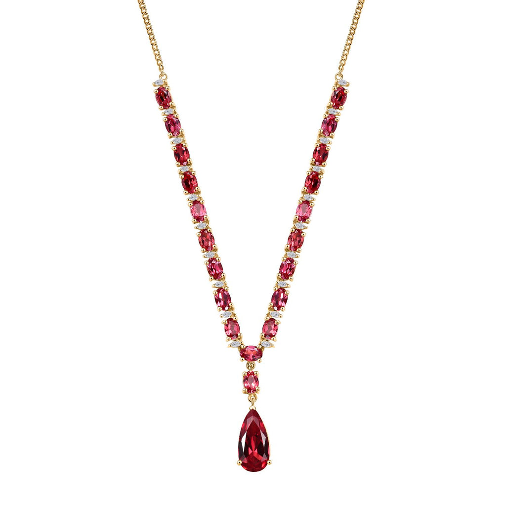 Empress Flame - D joy Lab Created Padparadscha-Saphir Halskette ca. 45 cm 925 Silber 750 Gelbgold Vermeil ca. 19.30 ct