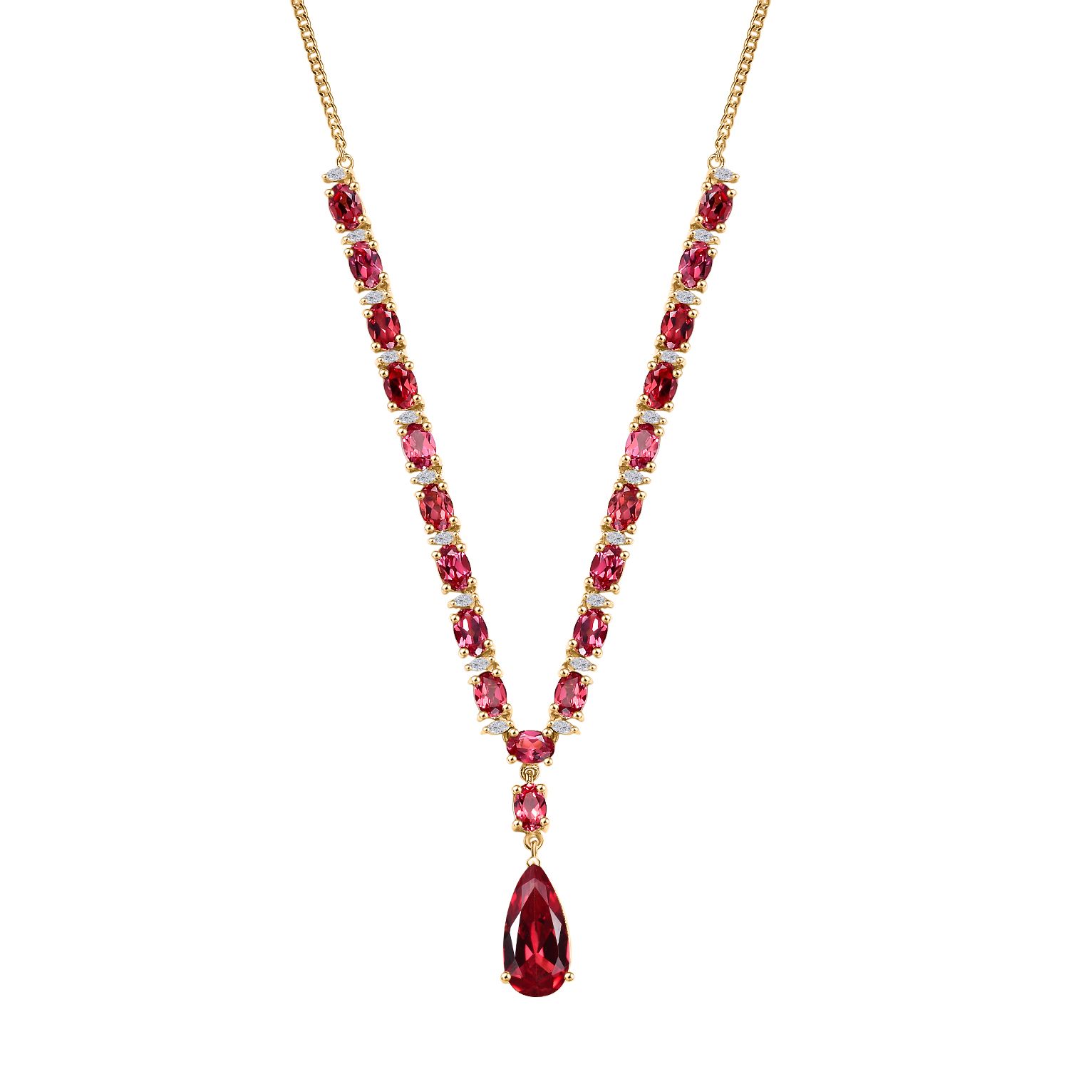 Empress Flame - D joy Lab Created Padparadscha-Saphir Halskette ca. 45 cm 925 Silber 750 Gelbgold Vermeil ca. 19.30 ct