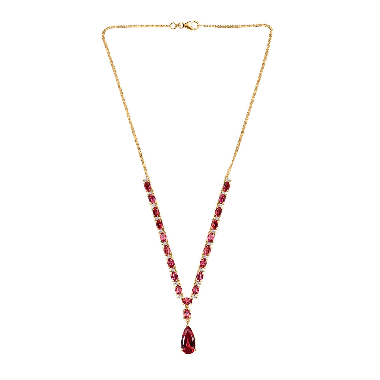 Empress Flame - D joy Lab Created Padparadscha-Saphir Halskette ca. 45 cm 925 Silber 750 Gelbgold Vermeil ca. 19.30 ct