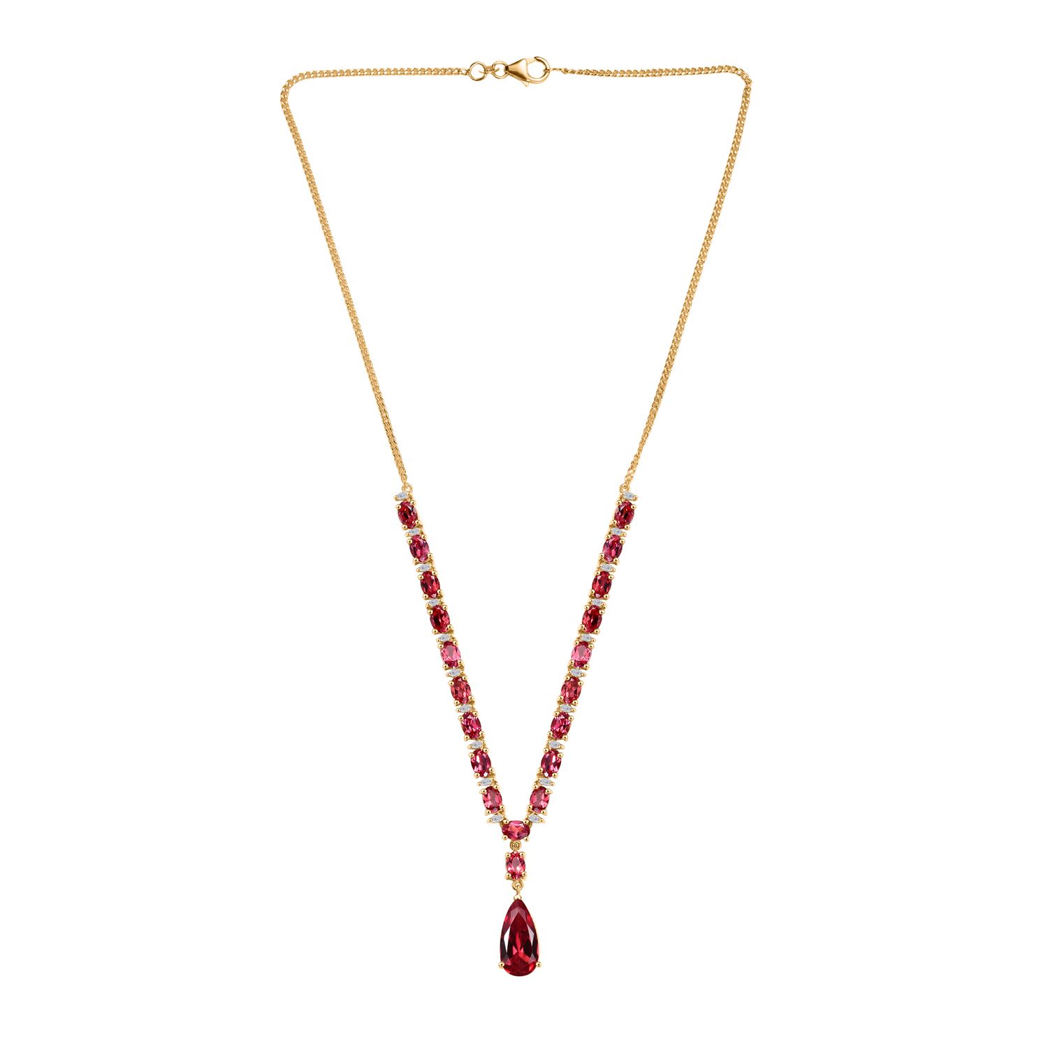 Empress Flame - D joy Lab Created Padparadscha-Saphir Halskette ca. 45 cm 925 Silber 750 Gelbgold Vermeil ca. 19.30 ct