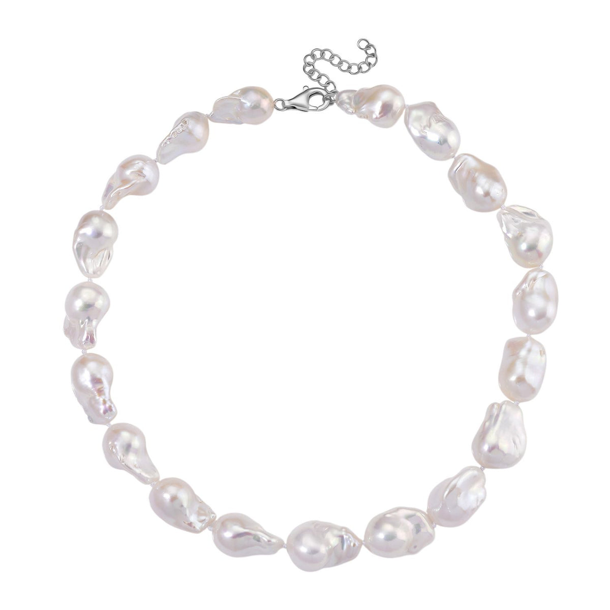 Exklusives Angebot- Weiße Süßwasser Barockperle Collier, ca. 45 cm mit 5 cm Extender, 925 Silber rhodiniert, (Perlenröße ca. 18-19 mm x 24-30 mm)