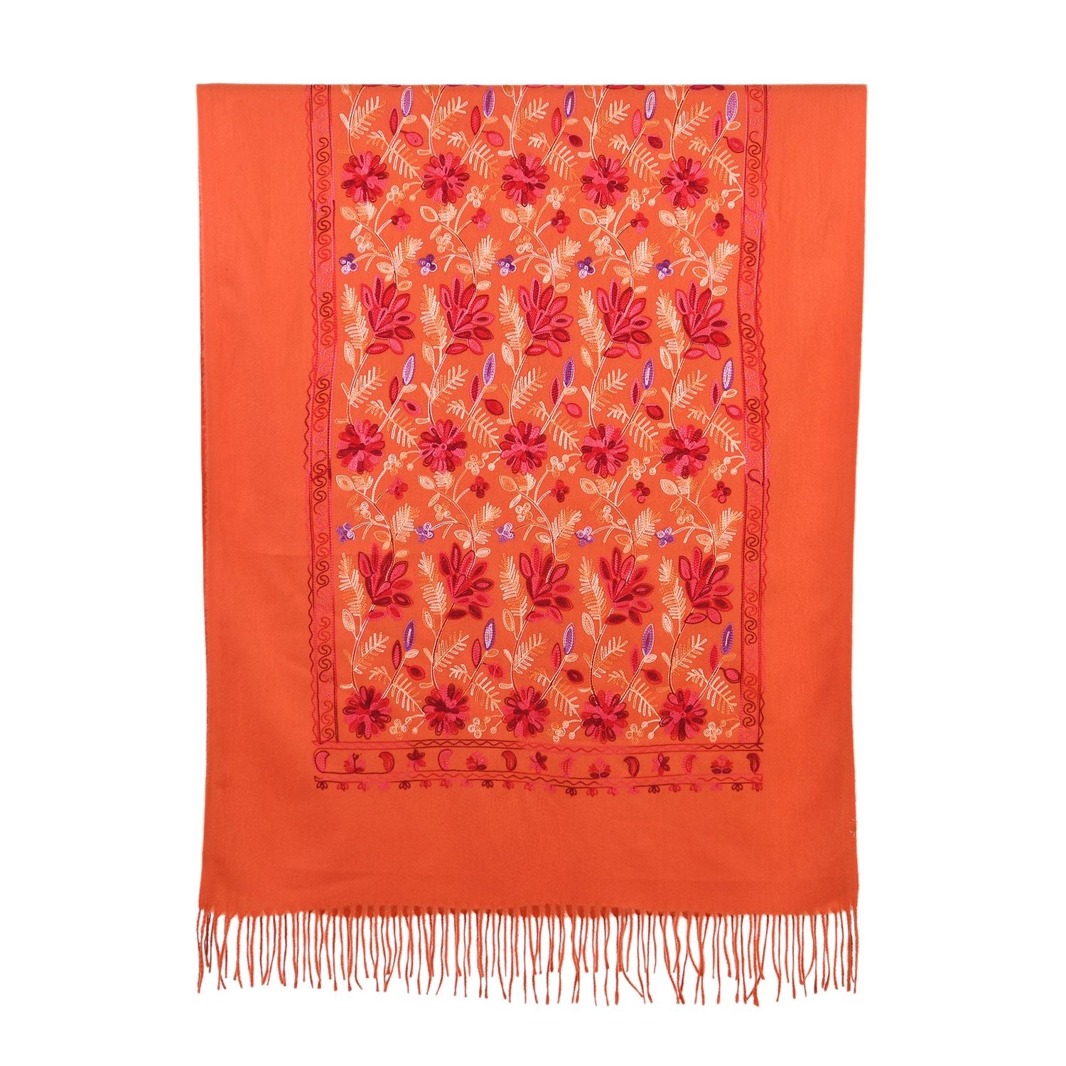 Bestickter Schal mit Paisley und Floralem Stickerei, 70 x 180 cm, Orange