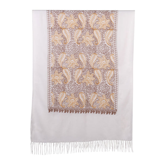 Bestickter Schal mit Paisley und Floralem Stickerei, 70 x 180 cm, Creme