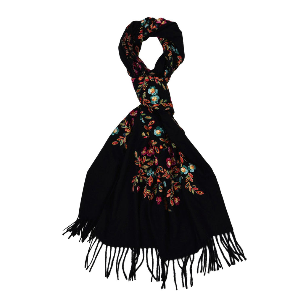 Bestickter Schal mit Paisley und Floralem Stickerei, 70 x 180 cm, Schwarz
