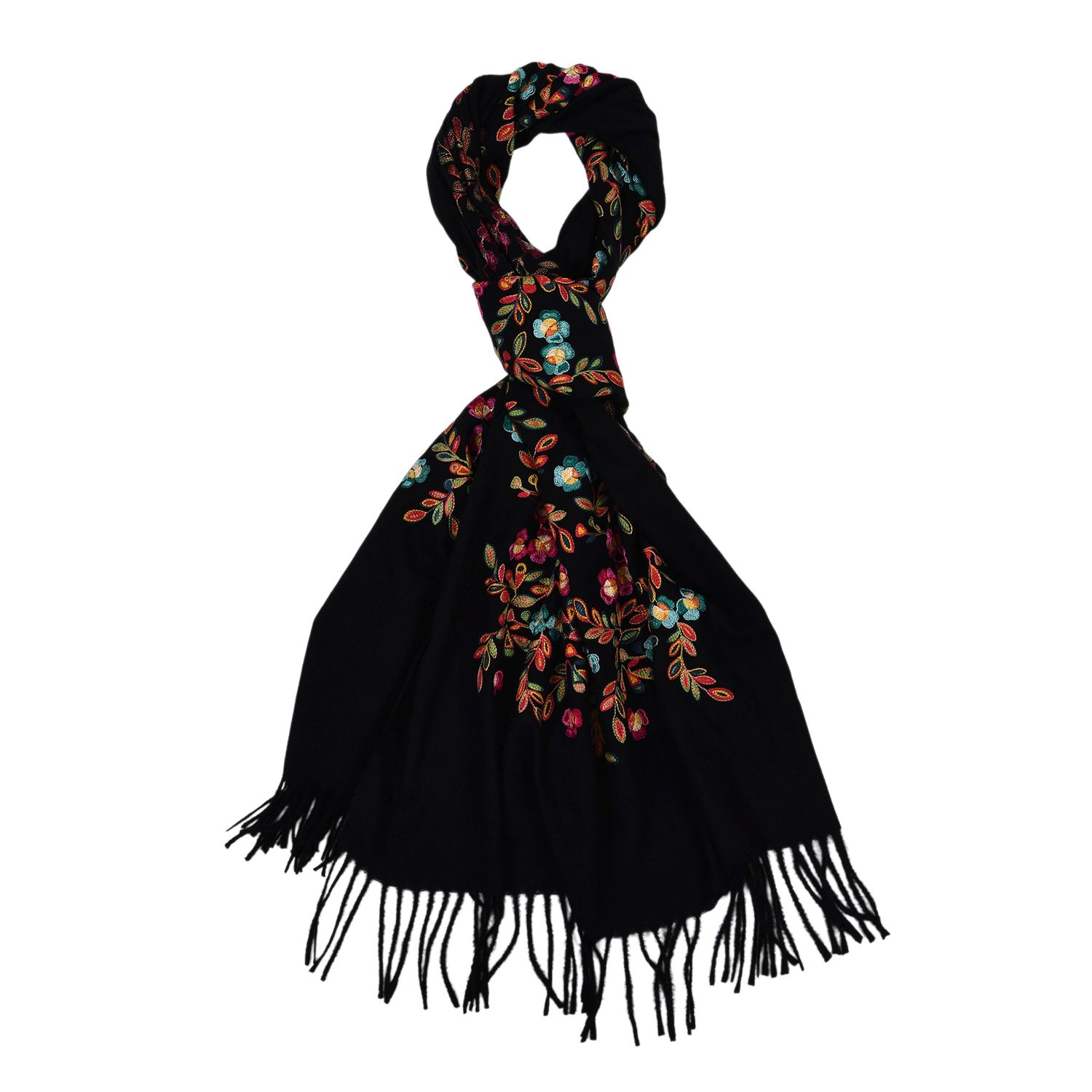 Bestickter Schal mit Paisley und Floralem Stickerei, 70 x 180 cm, Schwarz