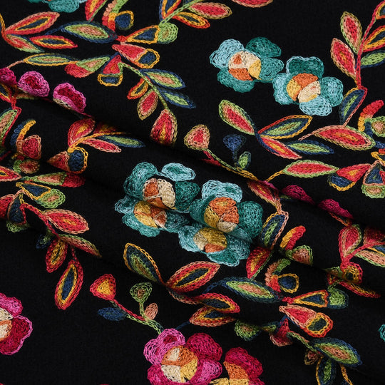 Bestickter Schal mit Paisley und Floralem Stickerei, 70 x 180 cm, Schwarz
