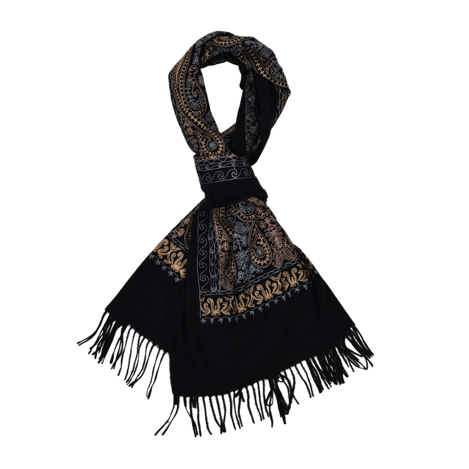 Bestickter Schal mit Paisley und Floralem Stickerei, 70 x 180 cm, Schwarz