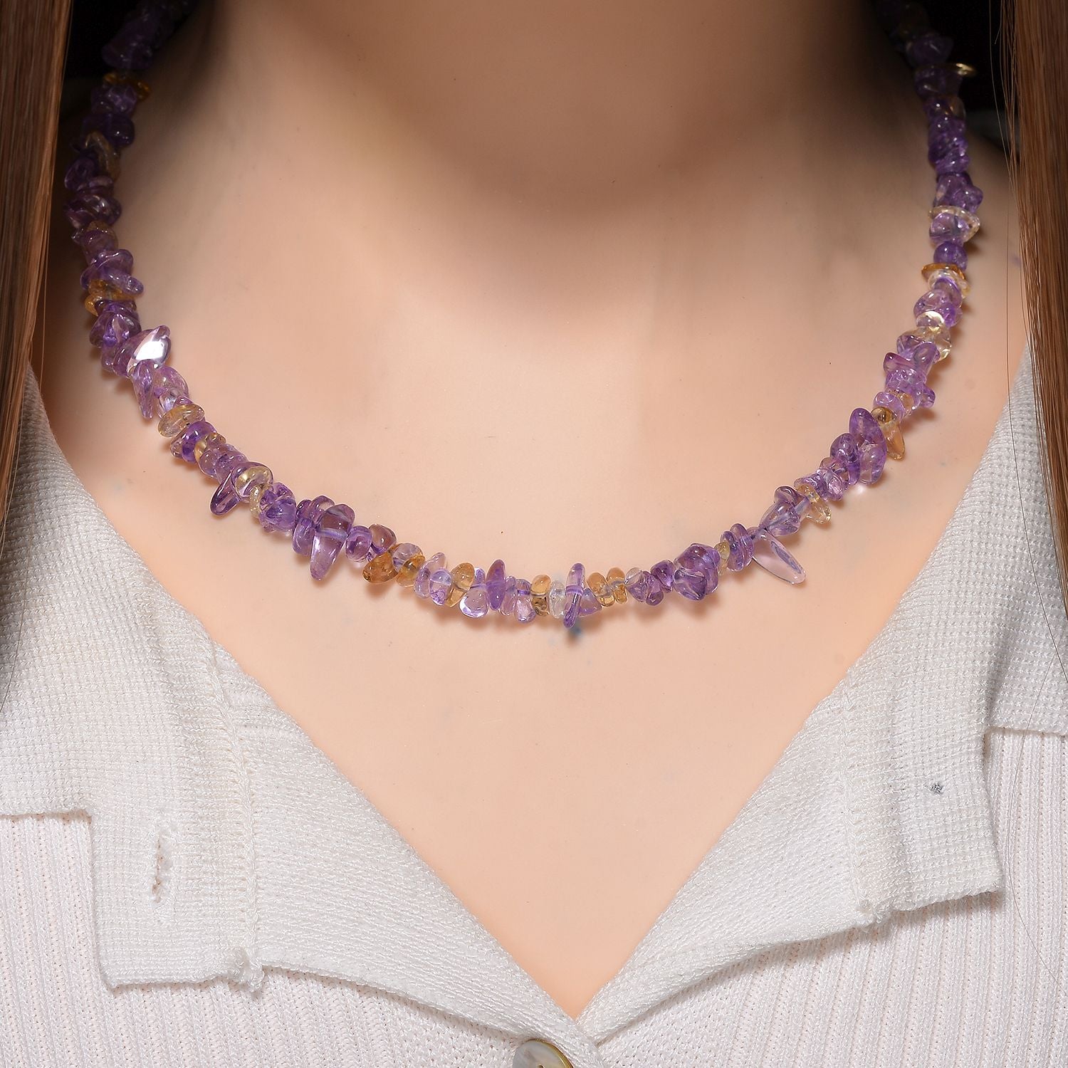 Afrikanischer Amethyst, Citrin Halskette, flexibel, Reiner Edelstahl ca. 160.00 ct