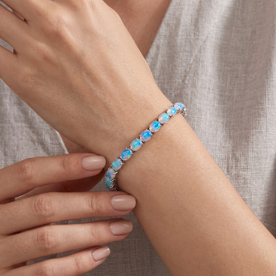 AA Natürlicher, äthiopischer Welo Opal Armband ca. 20 cm 925 Silber rhodiniert ca. 16.25 ct