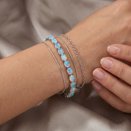 AA Natürlicher, äthiopischer Welo Opal Armband ca. 20 cm 925 Silber rhodiniert ca. 16.25 ct