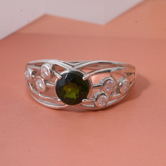Natürlicher Chromdiopsid, Moissanit Ring 925 Silber rhodiniert (Größe 17.00) ca. 1,09 ct
