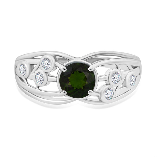 Natürlicher Chromdiopsid, Moissanit Ring 925 Silber rhodiniert (Größe 17.00) ca. 1,09 ct