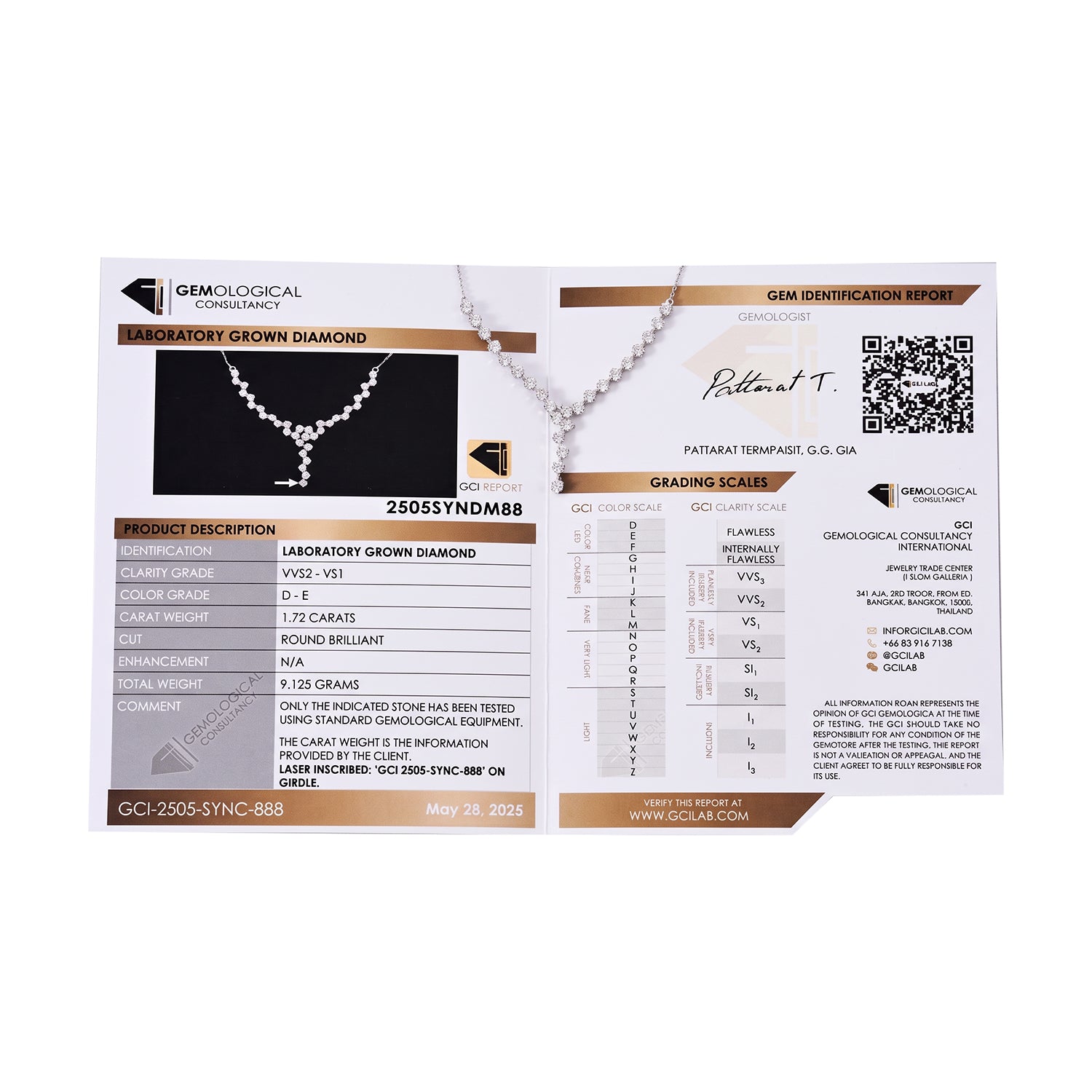 LUXURIANT DIAMOND - Lab Grown Diamant VS1-SI1/D-F GCI zertifiziert Halskette ca. 45 cm 925 Silber rhodiniert ca. 1.48 ct