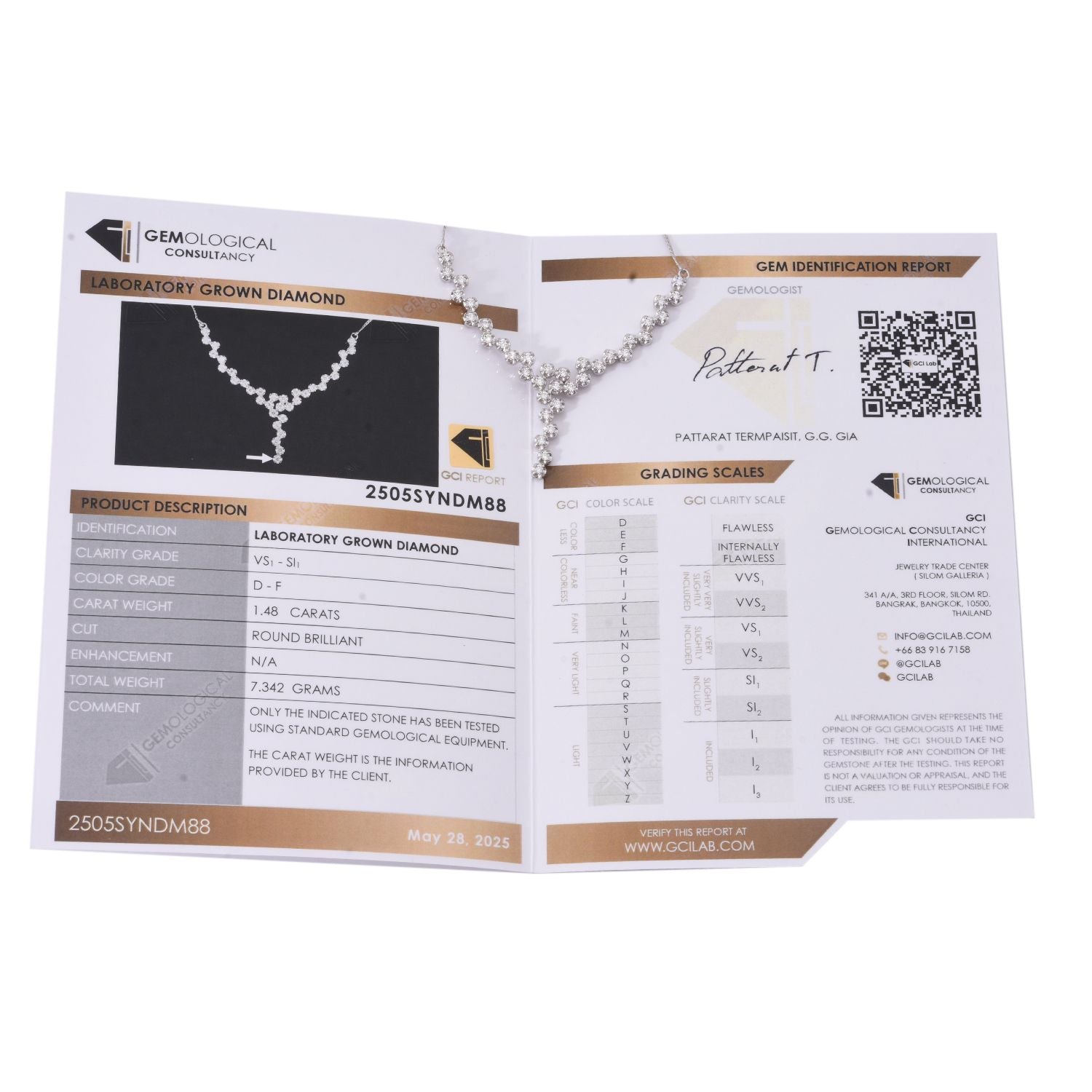 LUXURIANT DIAMOND - Lab Grown Diamant VS1-SI1/D-F GCI zertifiziert Halskette ca. 45 cm 925 Silber rhodiniert ca. 1.48 ct