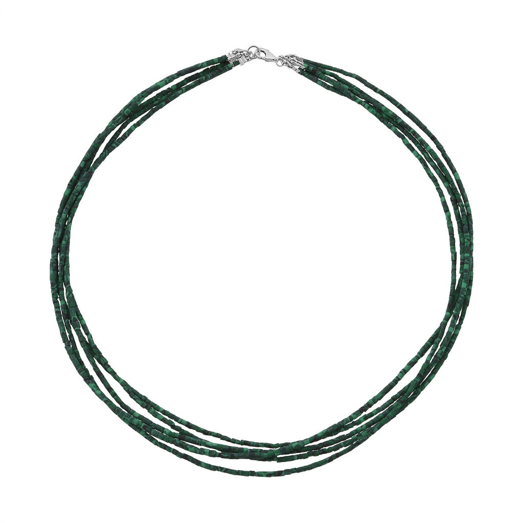 Synthetischer Malachit Halskette ca. 45 cm 925 Silber ca. 77.50 ct