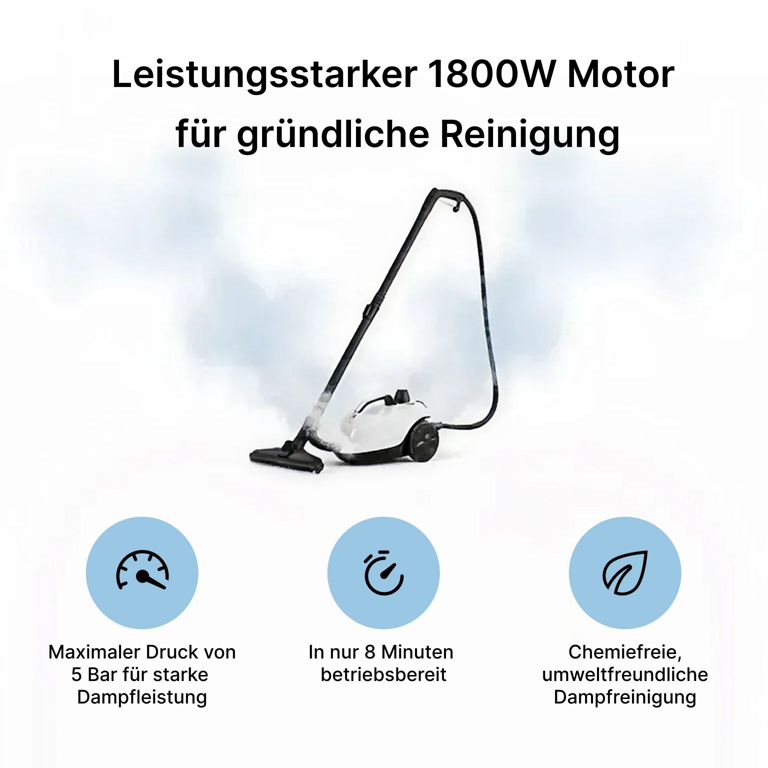 Kraftvoller Dampfreiniger 1800W, 5 Bar für Haushalt und Reiningung