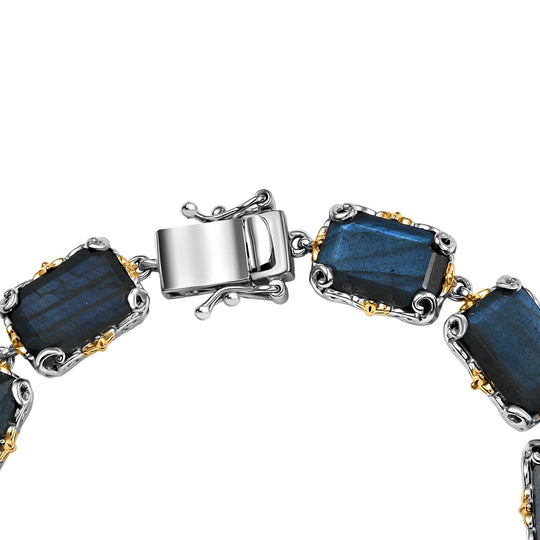 D joy AAA Malagasy Labradorit Armband, ca. 19 cm 925 Silber Rhodiniert und 750 Gelbgold Vermeil ca. 43,85 ct.