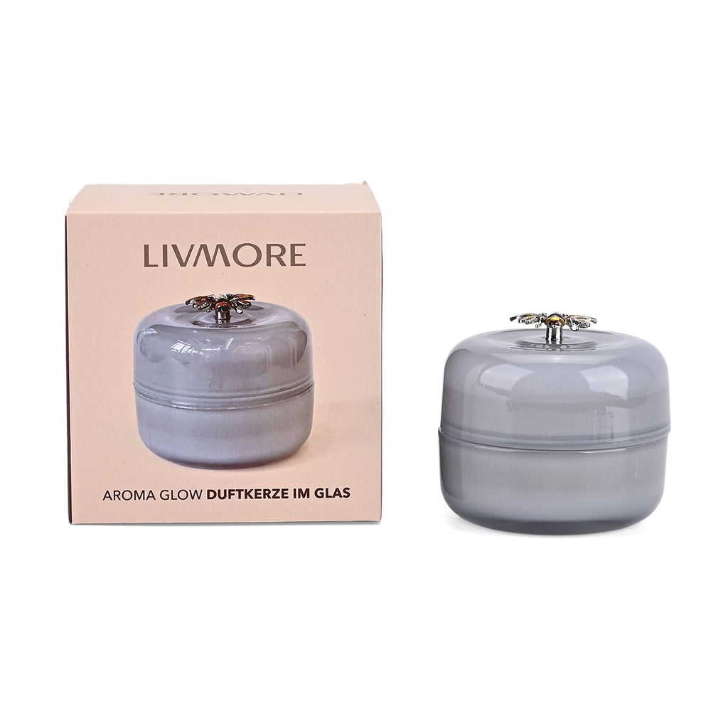 LIVMORE - Duftkerze im Glas-Dose mit Kristall-Biene, 24 Std. Brenndauer, 120g, 3,6 ml ätherisches Öl, Lavendel und Jasmin, Himmelblau