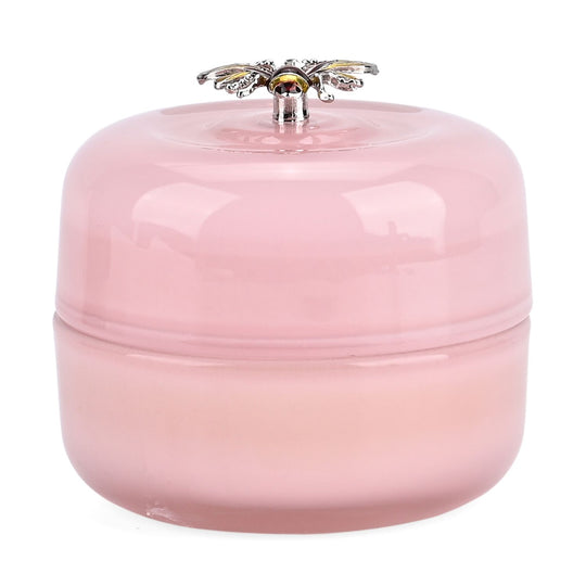 LIVMORE - Duftkerze im Glas mit Bienenmotiv,  24 Std. Brenndauer, 120g, 3,6 ml ätherisches Öl, Lavendel und Jasmin, Rosa