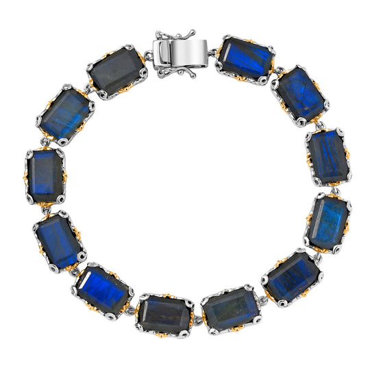 D joy AAA Malagasy Labradorit Armband, ca. 19 cm 925 Silber Rhodiniert und 750 Gelbgold Vermeil ca. 43,85 ct.