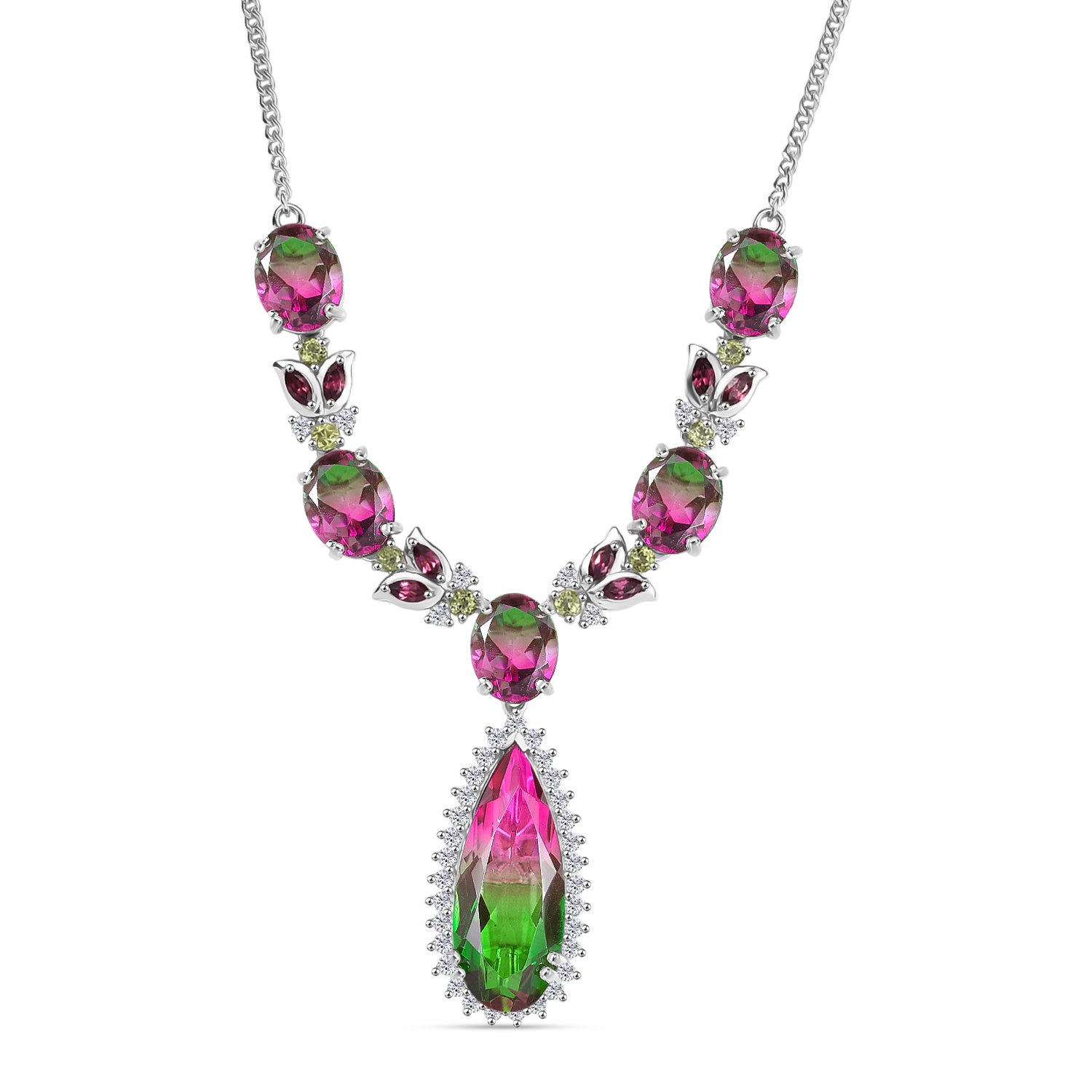 Garden Majesty - D joy Wassermelonen Quarz Triplette Halskette ca. 45 cm 925 Silber rhodiniert ca. 27,56 ct.
