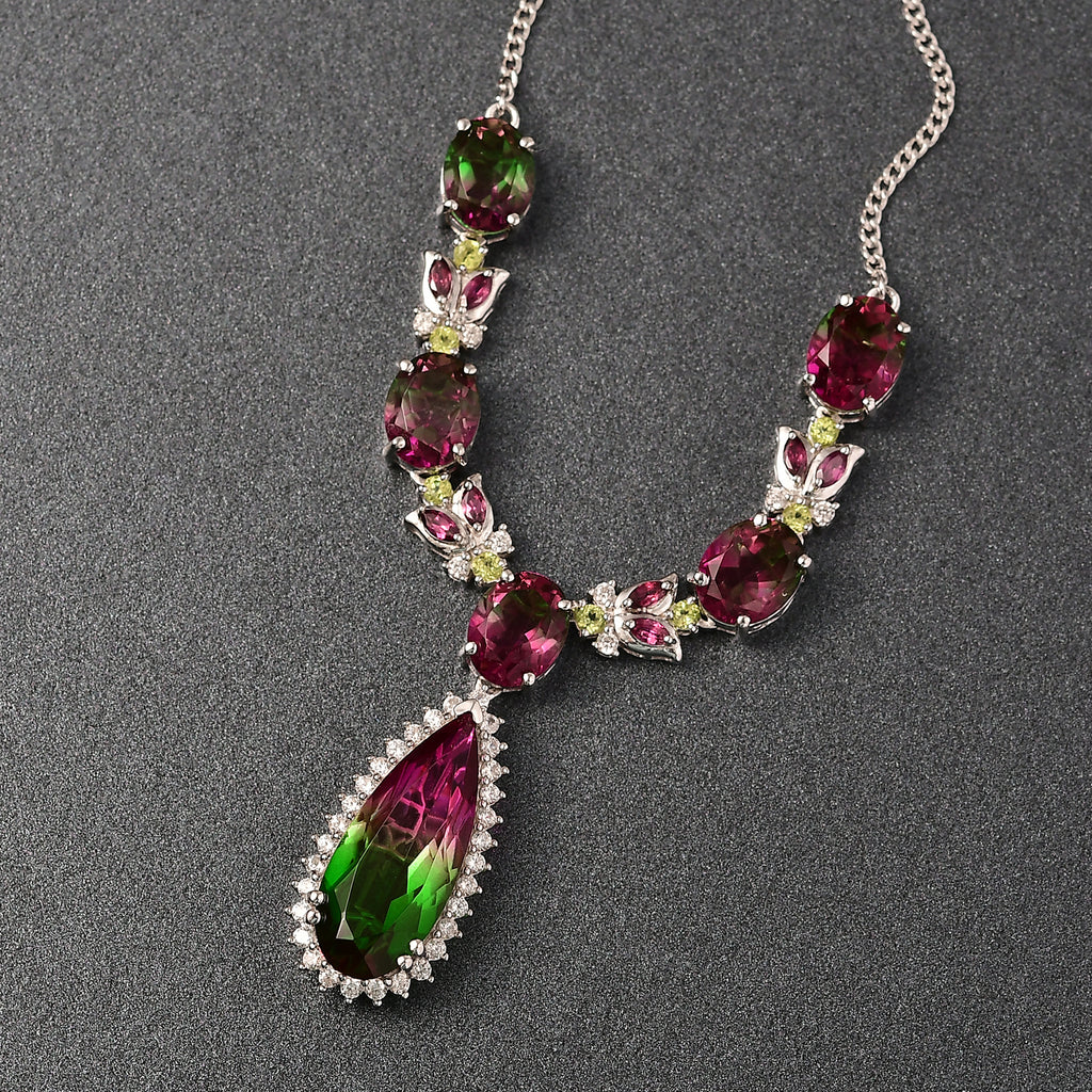 Garden Majesty - D joy Wassermelonen Quarz Triplette Halskette ca. 45 cm 925 Silber rhodiniert ca. 27,56 ct.