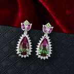 Garden Majesty - D joy Wassermelonen Quarz Triplette, Rhodolith Granat Ohrringe 925 Silber rhodiniert ca. 5,27 ct.
