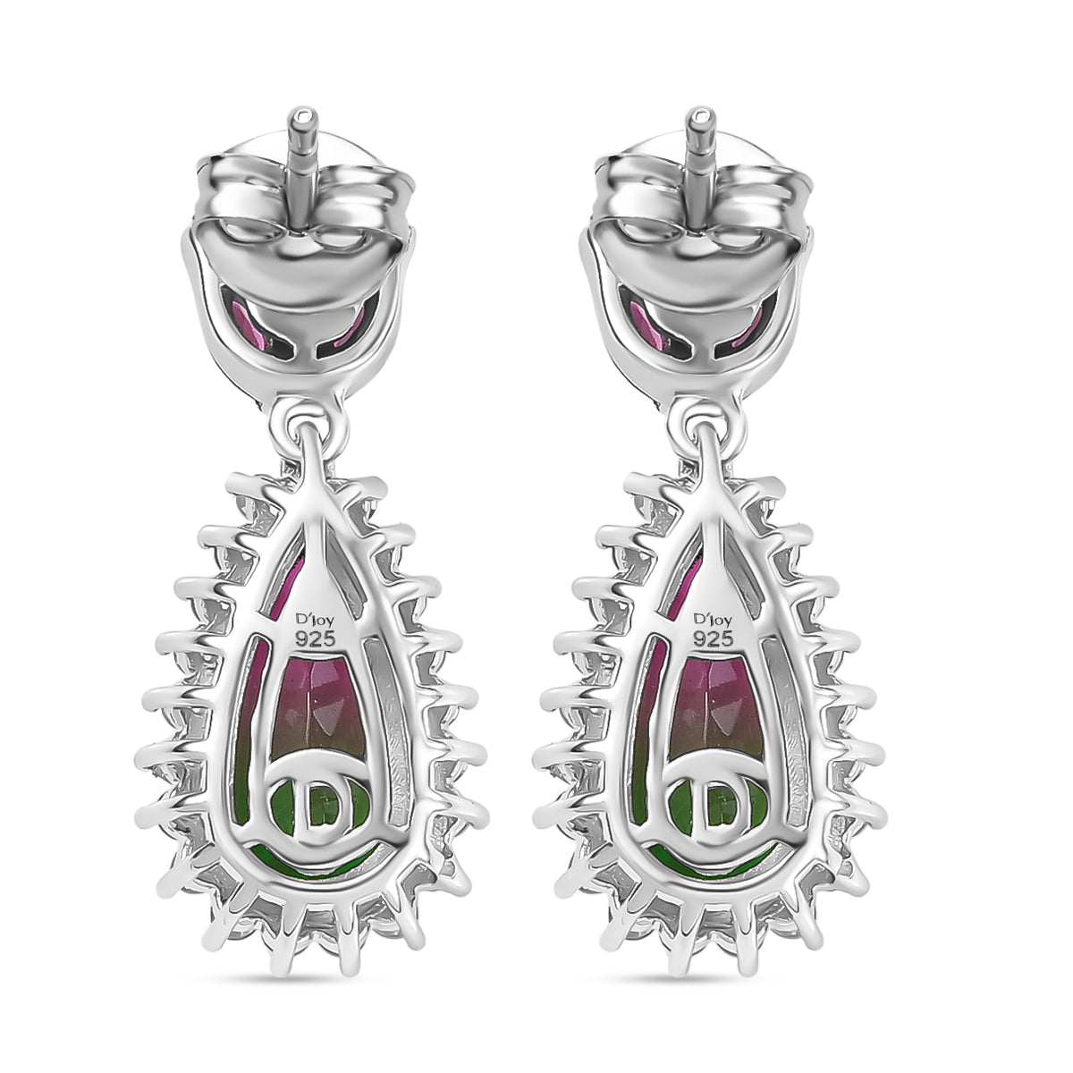 Garden Majesty - D joy Wassermelonen Quarz Triplette, Rhodolith Granat Ohrringe 925 Silber rhodiniert ca. 5,27 ct.