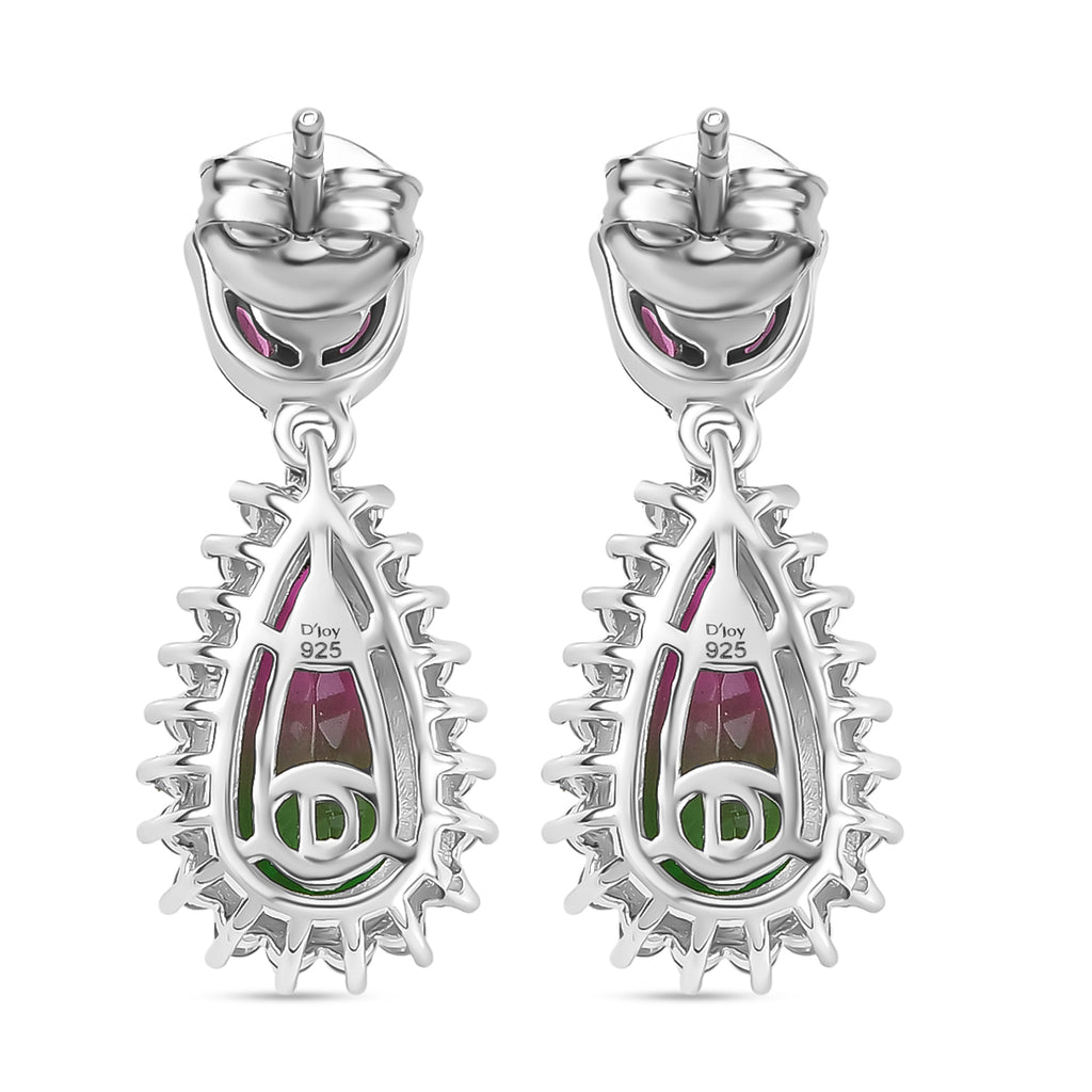 Garden Majesty - D joy Wassermelonen Quarz Triplette, Rhodolith Granat Ohrringe 925 Silber rhodiniert ca. 5,27 ct.