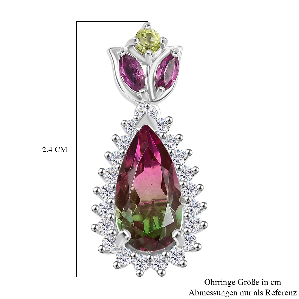 Garden Majesty - D joy Wassermelonen Quarz Triplette, Rhodolith Granat Ohrringe 925 Silber rhodiniert ca. 5,27 ct.