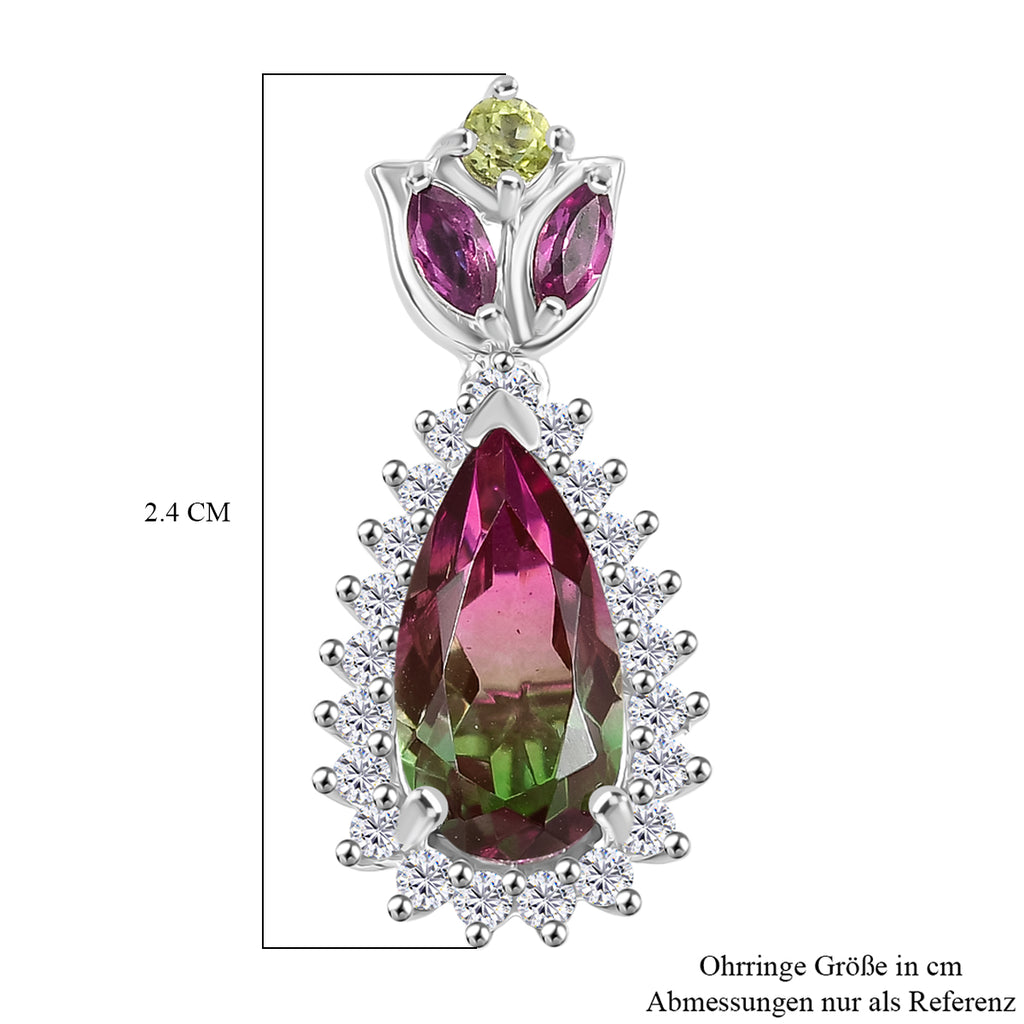 Garden Majesty - D joy Wassermelonen Quarz Triplette, Rhodolith Granat Ohrringe 925 Silber rhodiniert ca. 5,27 ct.
