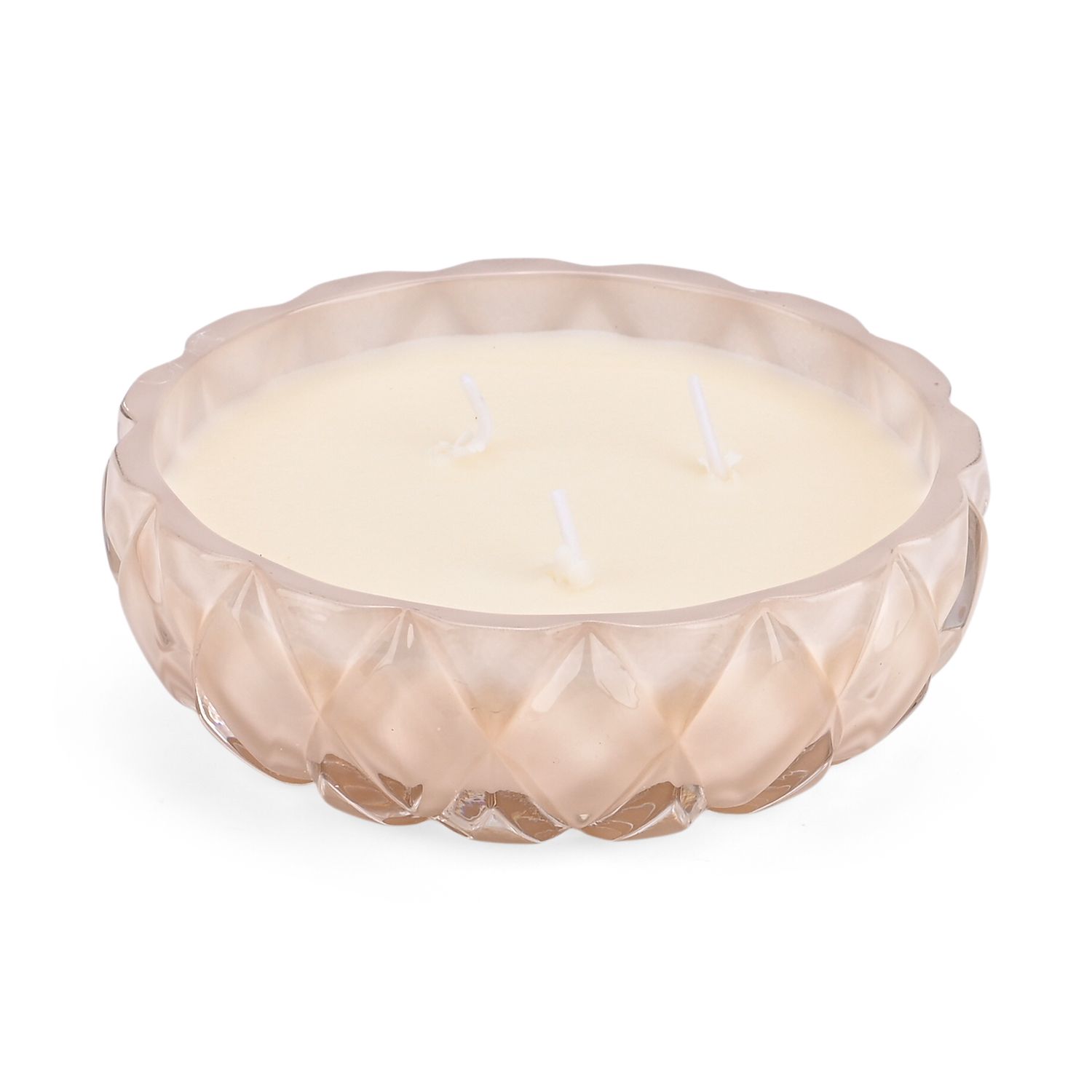 LIVMORE - Duftkerze Winterzauber-Design, 25 Std. Brenndauer, 150g, 4,5 ml ätherisches Öl, Rose und Bergamotte, Rosa-Beige