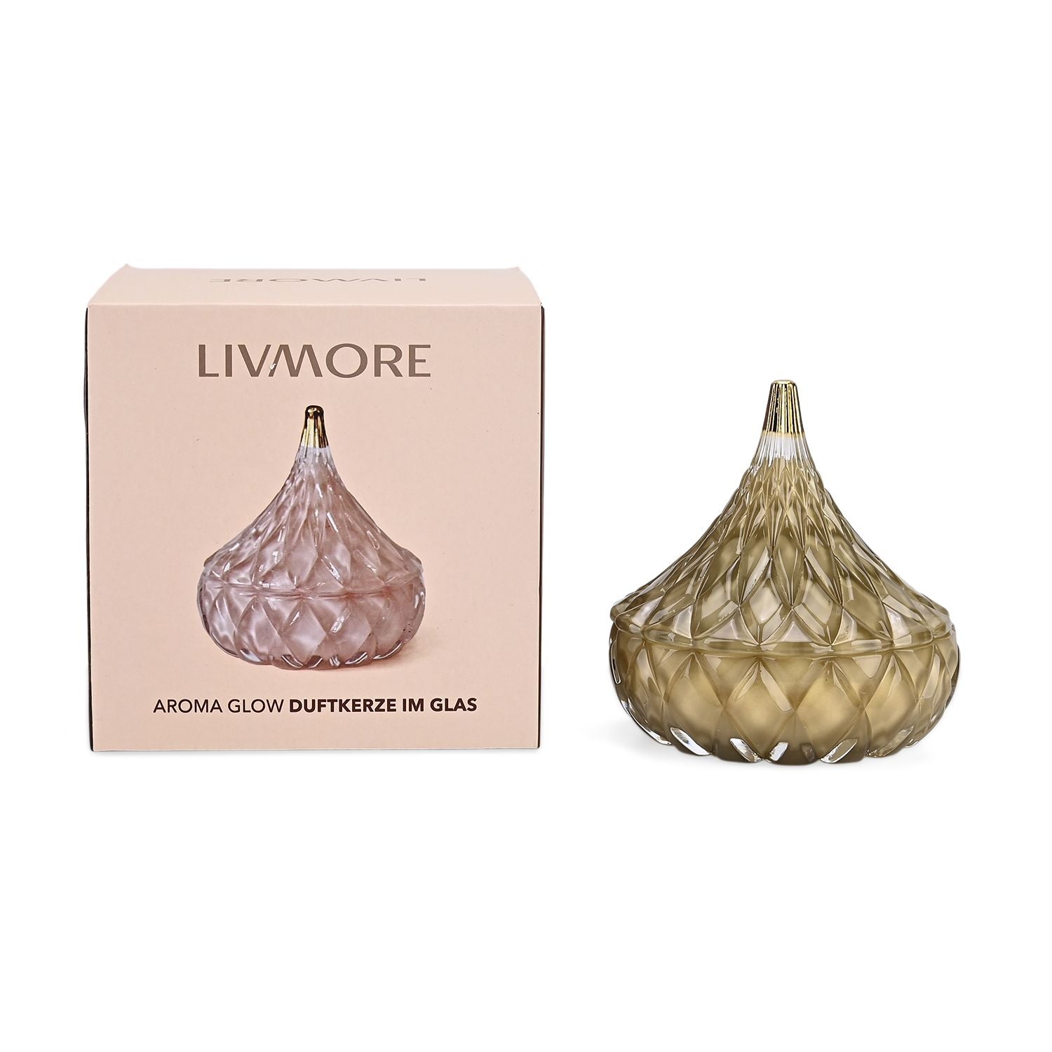 LIVMORE - Duftkerze Winterzauber-Design, 25 Std. Brenndauer, 150g, 4,5 ml ätherisches Öl, Lavendel und Jasmin, Grün