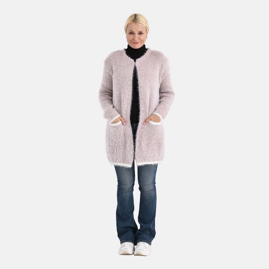 Kuschelweicher, langer Übergangs-Cardigan mit 2 Taschen, gestrickt, Hellgrau