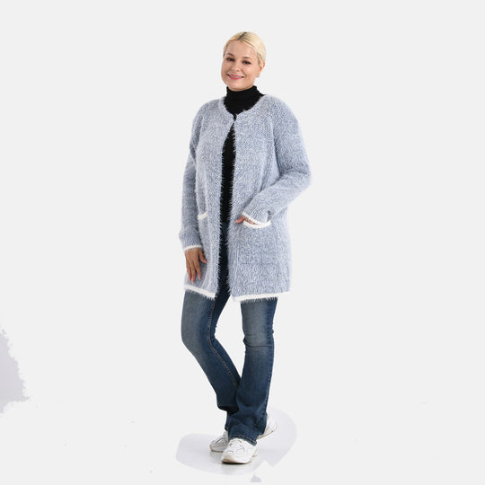 Kuschelweicher, langer Übergangs-Cardigan mit 2 Taschen, gestrickt, Hellgrau