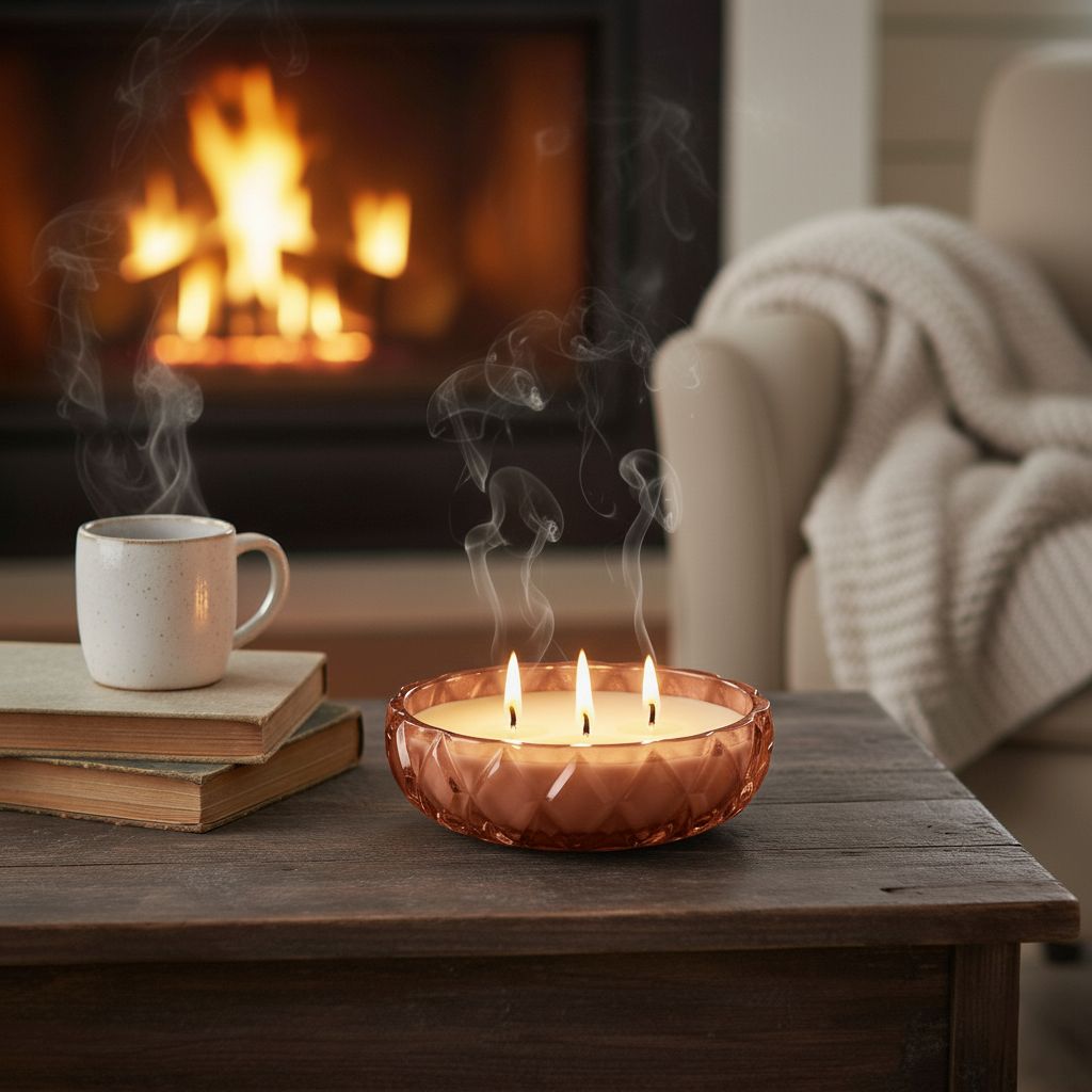 LIVMORE - Duftkerze Winterzauber-Design, 25 Std. Brenndauer, 150g, 4,5 ml ätherisches Öl, Jasmin und Neroli, Dunkelrot