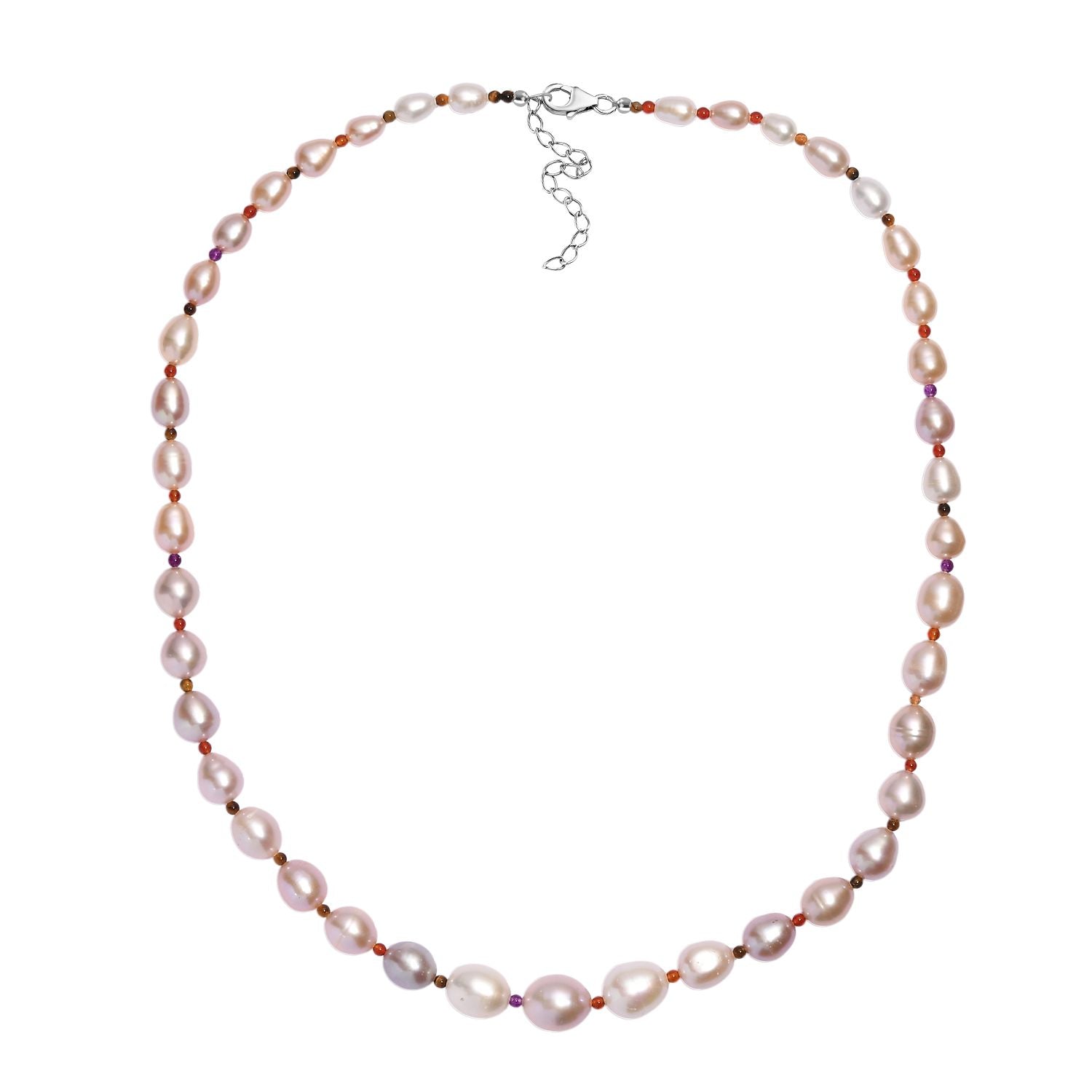 Mehrfarbige Süßwasserperle und rote Granat 45cm Halskette, 925 Silber rhodiniert