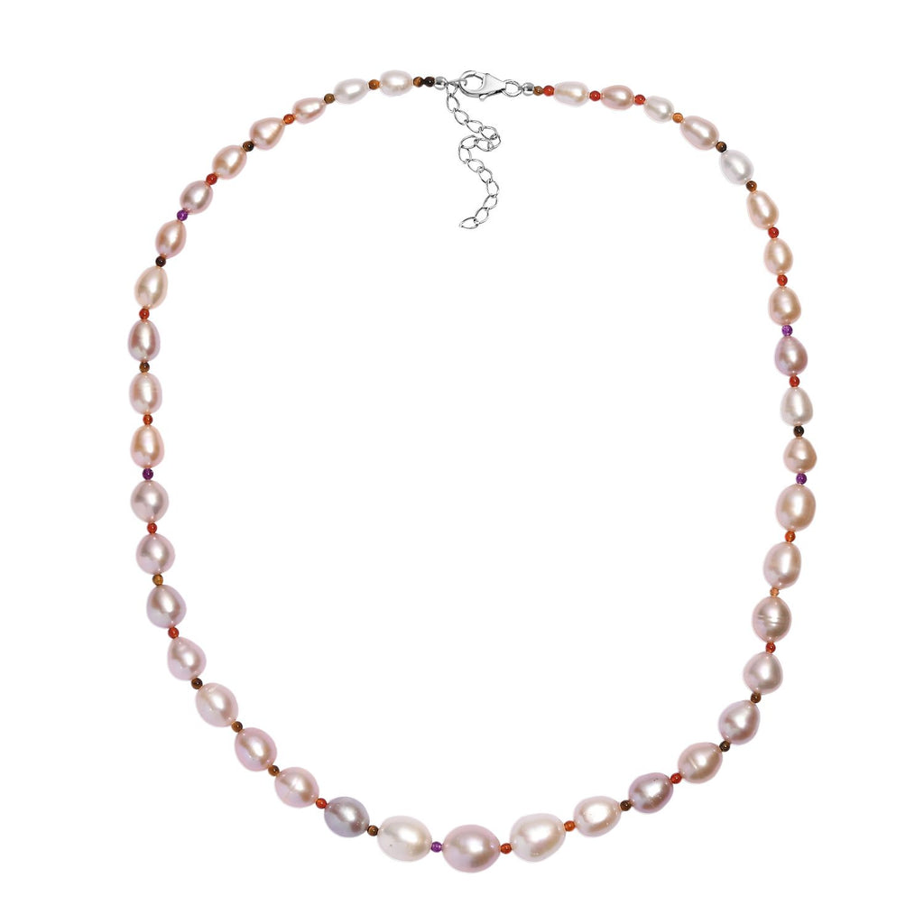 Mehrfarbige Süßwasser Perle, Roter Granat Halskette ca. 45 cm 925 Silber rhodiniert