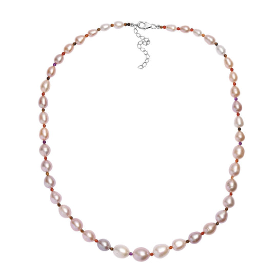 Mehrfarbige Süßwasserperle und rote Granat 45cm Halskette, 925 Silber rhodiniert