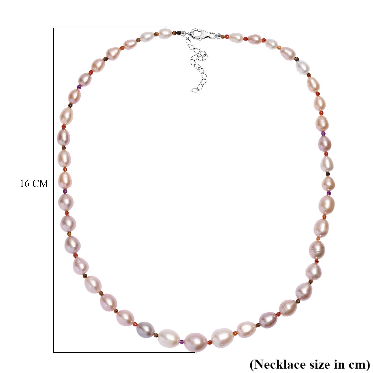 Mehrfarbige Süßwasserperle und rote Granat 45cm Halskette, 925 Silber rhodiniert