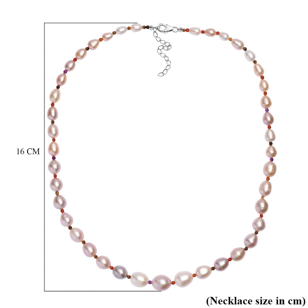 Mehrfarbige Süßwasser Perle, Roter Granat Halskette ca. 45 cm 925 Silber rhodiniert