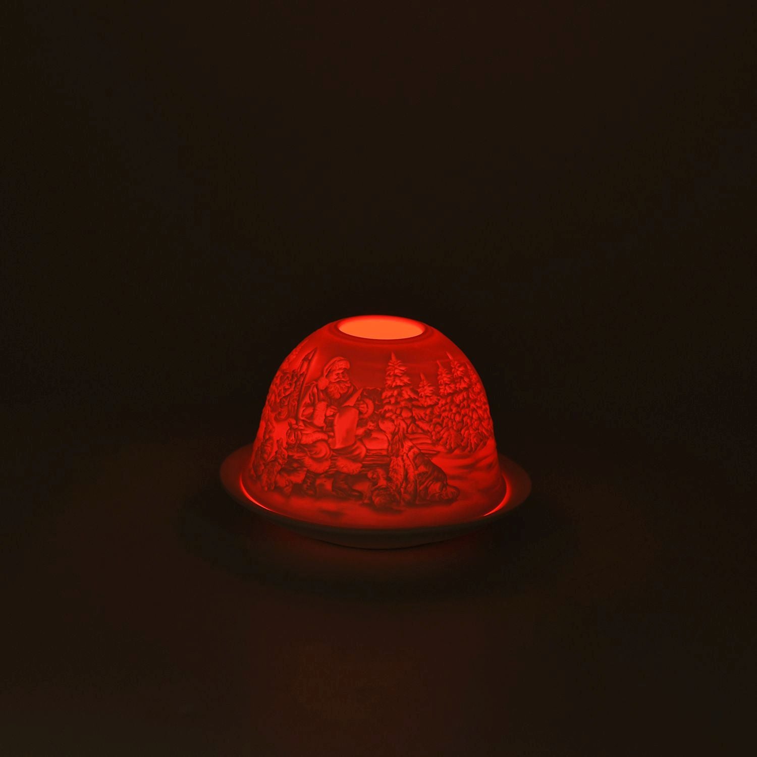 LED-Porzellan-Teelichthalter - Motiv Weihnachtsmann und Schneemann, 13-Farben-LED mit Fernbedienung, Durchmesser 10,5 cm, Höhe 7,5 cm
