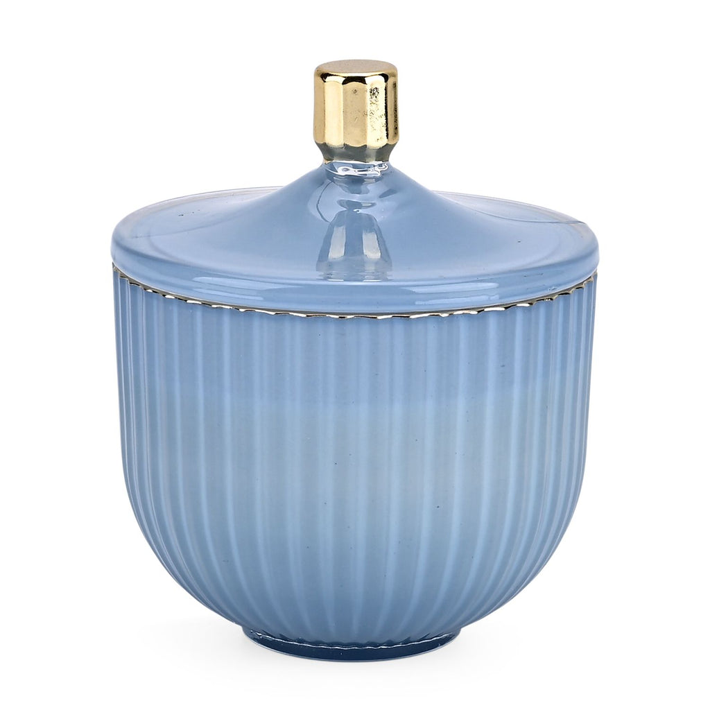 Duftkerze im Glas mit Deckel, Luxusglas-Design, Tabak und Oud, Blau