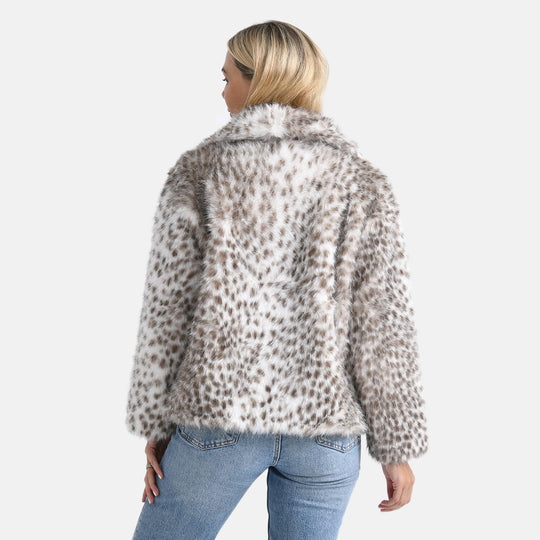 LA MAREY Signature - Kurzjacke aus Webpelz mit Leopardenmuster, Einheitsgröße, Braun