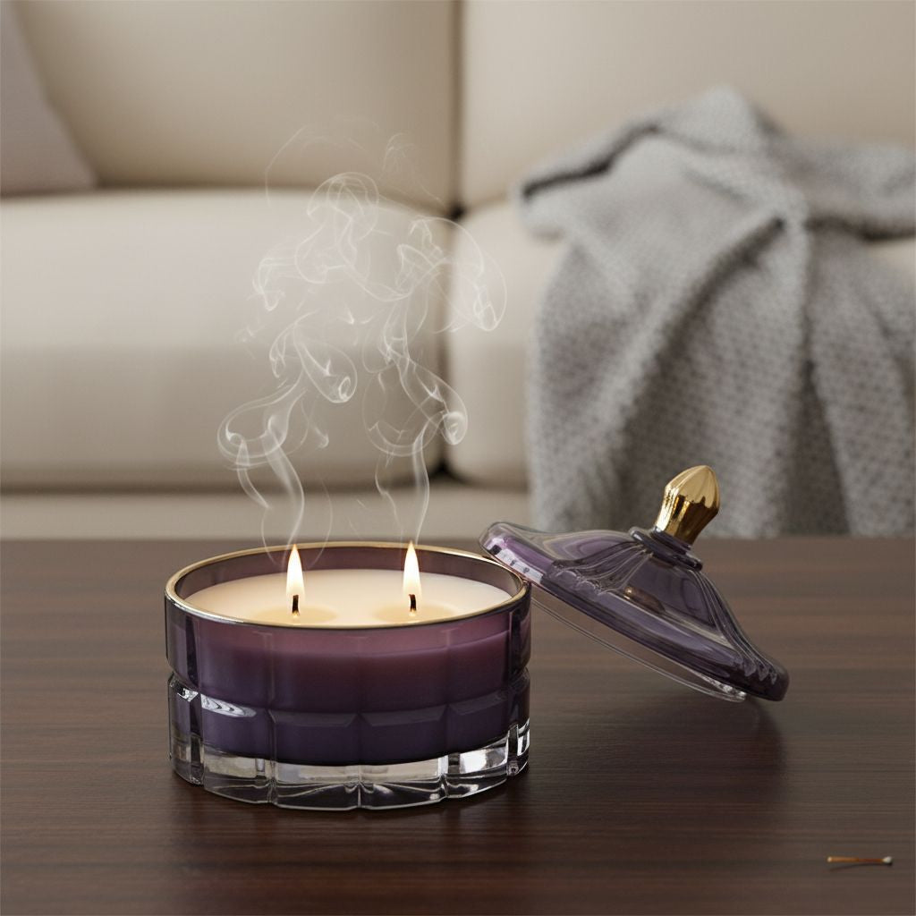 LIVMORE - Duftkerze Winterzauber-Design, 28 Std. Brenndauer, 150g, 4,5 ml ätherisches Öl, Lavendel und Jasmin, Flieder