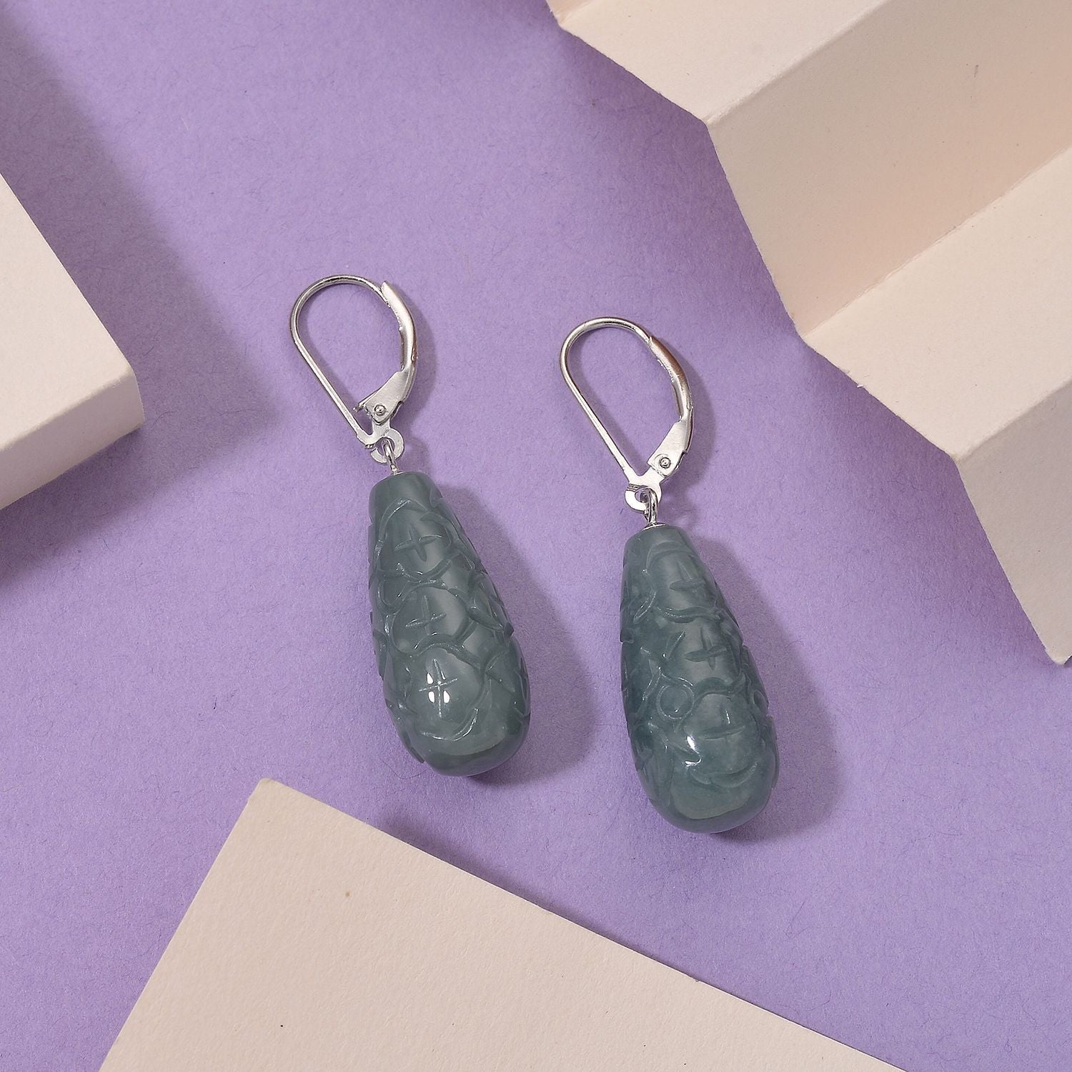 EXTREM SELTEN - Natürlicher Olmek Jadeit Ohrringe 925 Silber rhodiniert ca. 55.00 ct