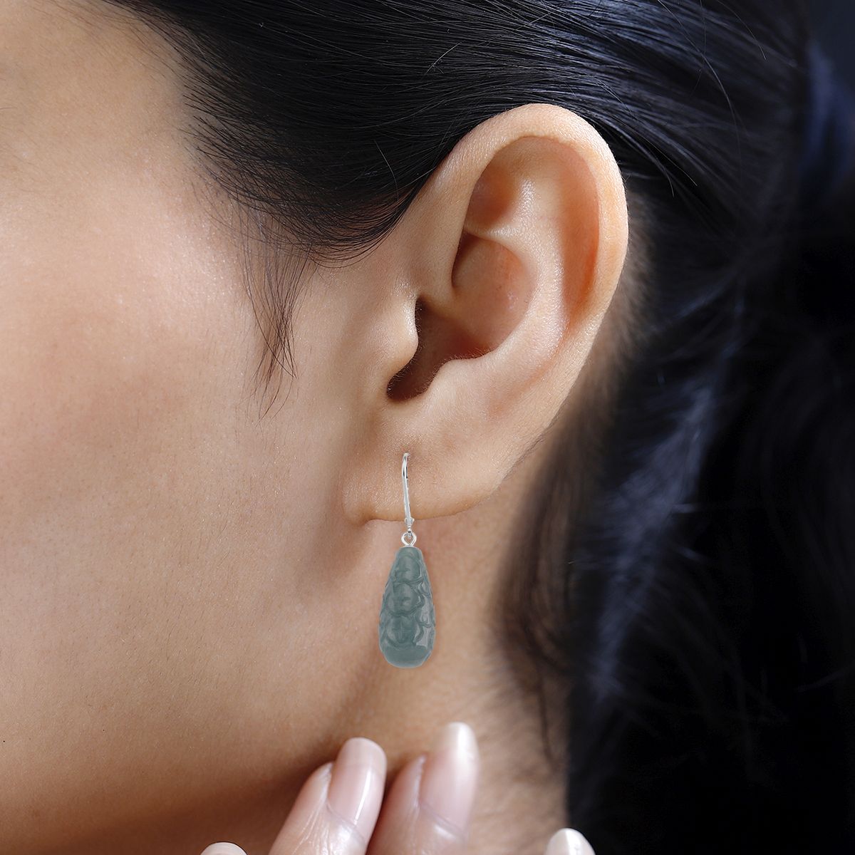EXTREM SELTEN - Natürlicher Olmek Jadeit Ohrringe 925 Silber rhodiniert ca. 55.00 ct