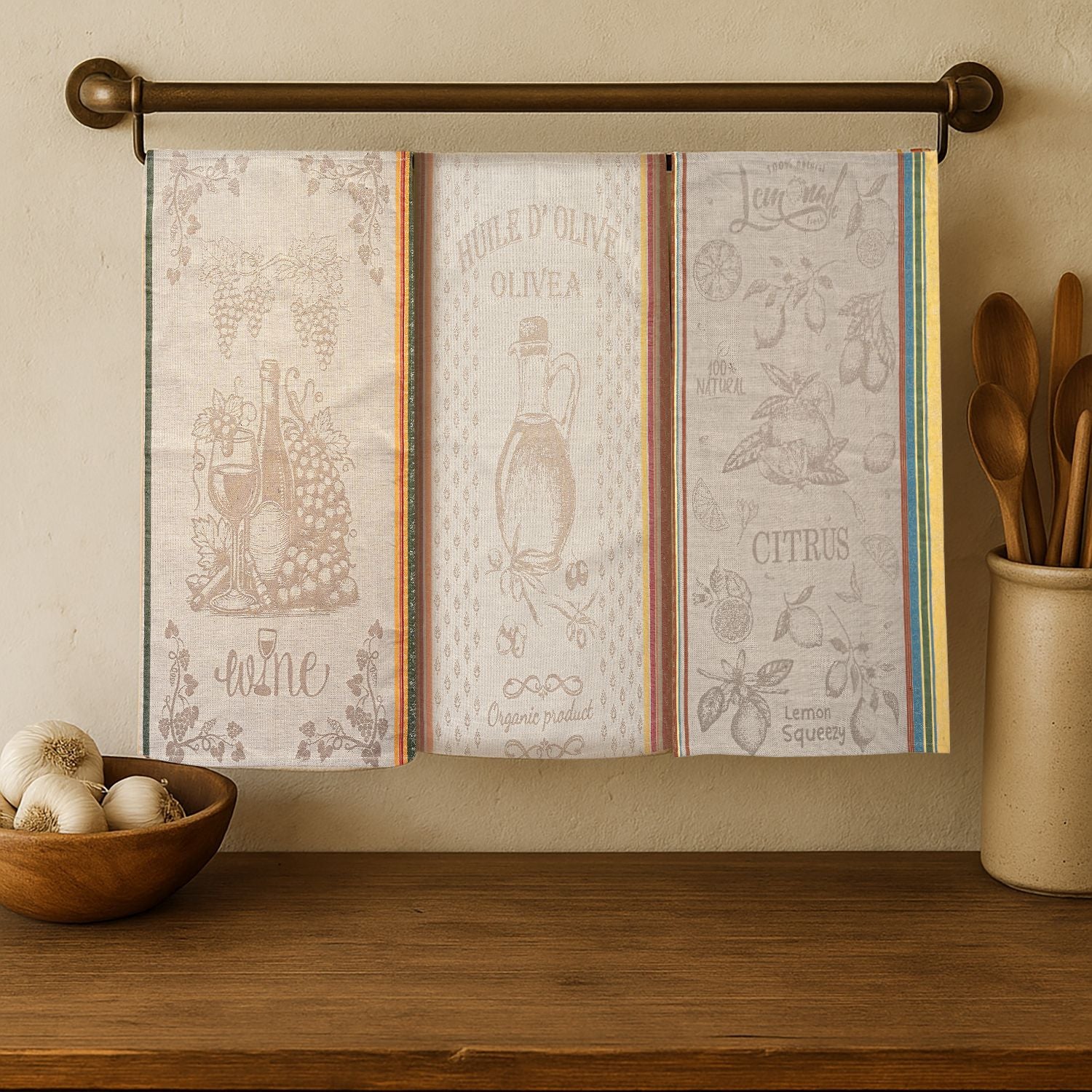 LIVMORE Set aus 3 Jacquard Küchenhandtüchern, 50 x 70 cm