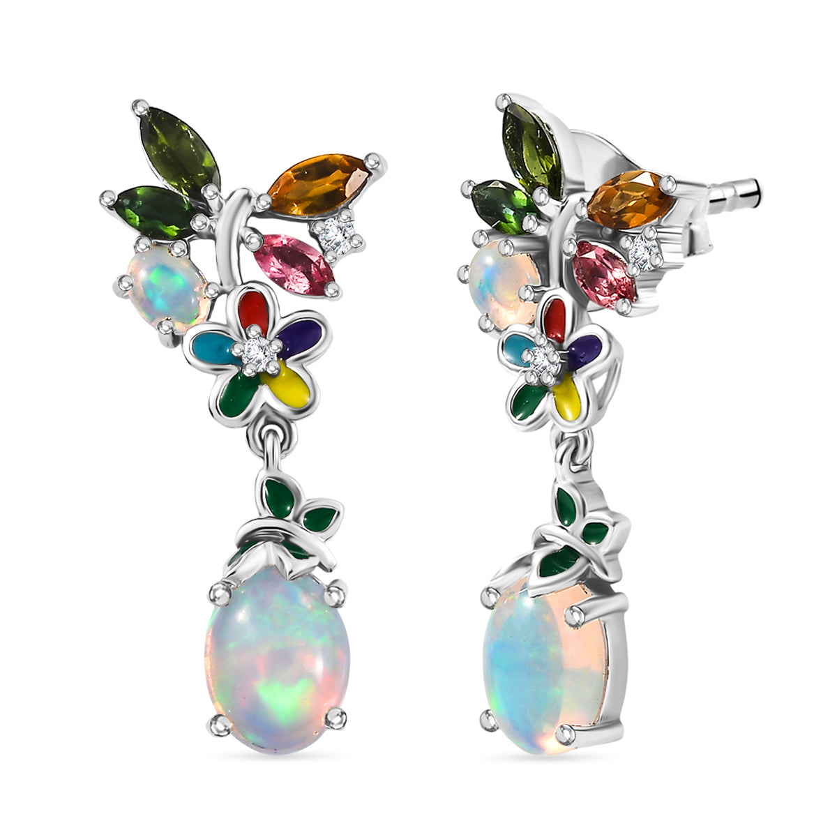 D joy AA Natürlicher, äthiopischer Welo Opal, Mehrfarbige-Turmalin Ohrringe, 925 Silber rhodiniert ca. 2,73 ct.